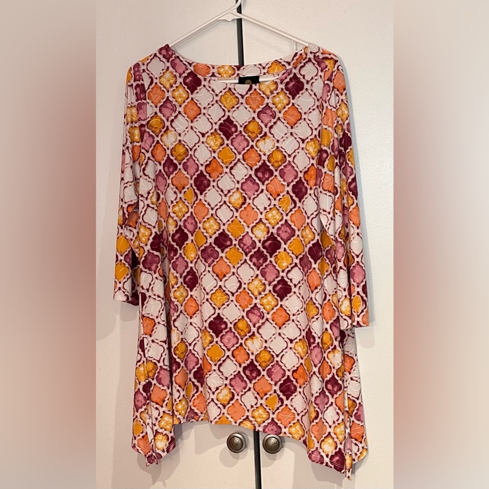 JM Collection Colorful Geometric Tunic Top  Size M